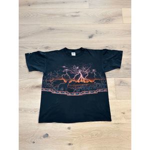 Vintage Howling Wolf Lightning Habitat T-Shirt 90s 2-Sided Large